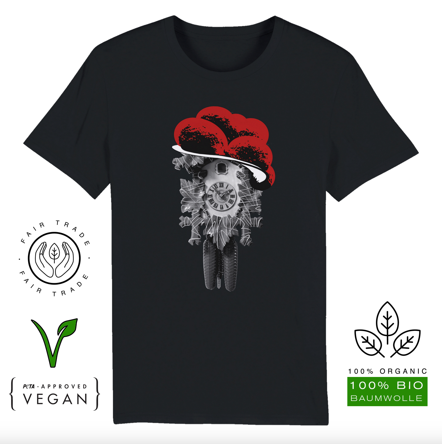 T-Shirt (Bio-Baumwolle, vegan) Kuckuck schwarz