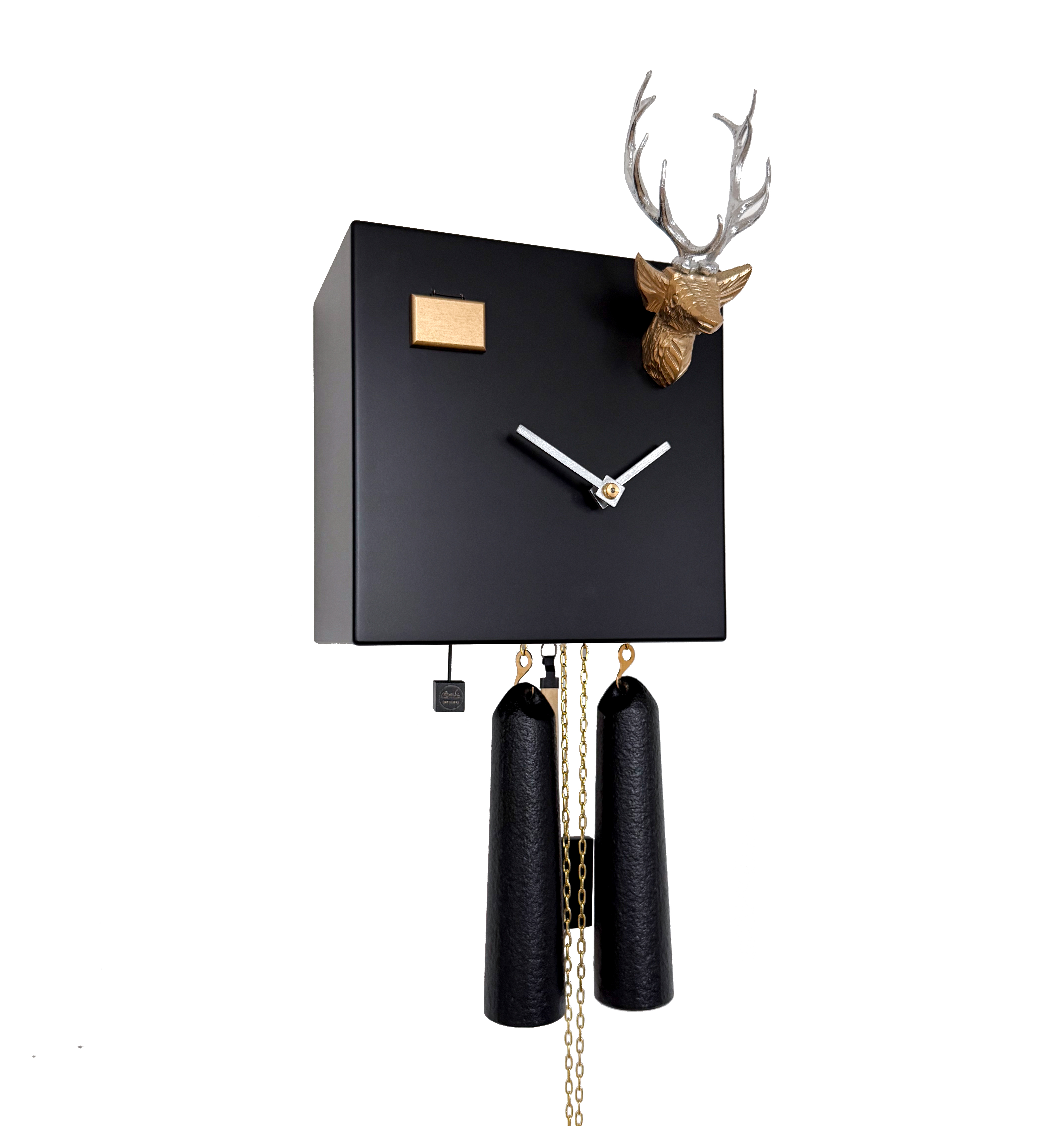 KUBUS - Design Kuckucksuhr (schwarz) mit Hirschkopf Rombach & Haas 