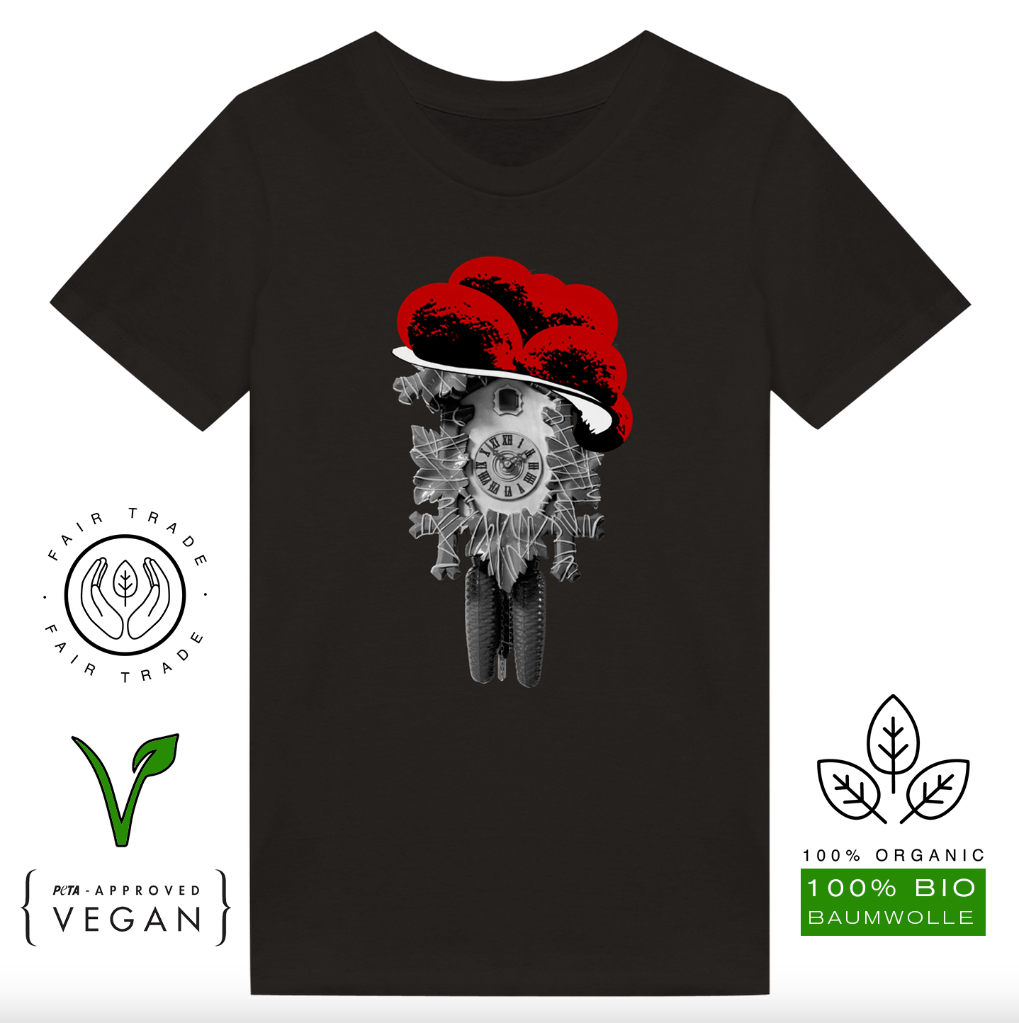 Kinder T-Shirt (Bio-Baumwolle, vegan) Kuckuck schwarz