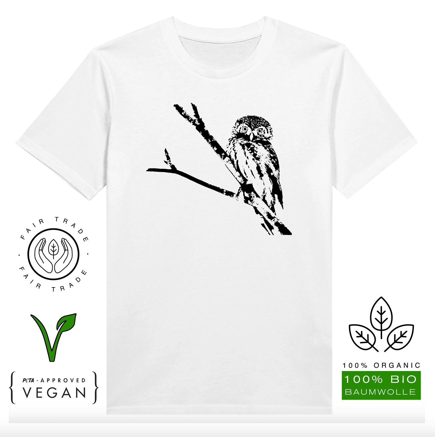T-Shirt (Bio-Baumwolle, vegan) Eule