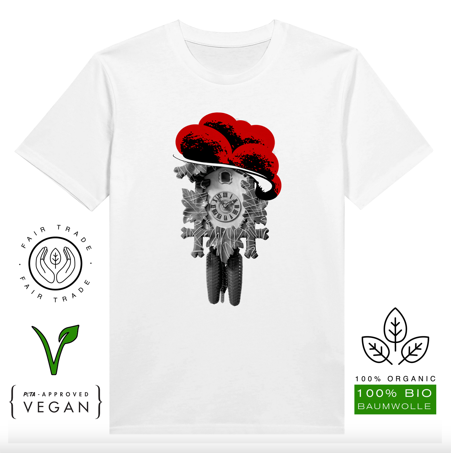 T-Shirt (Bio-Baumwolle, vegan) Kuckuck weiß