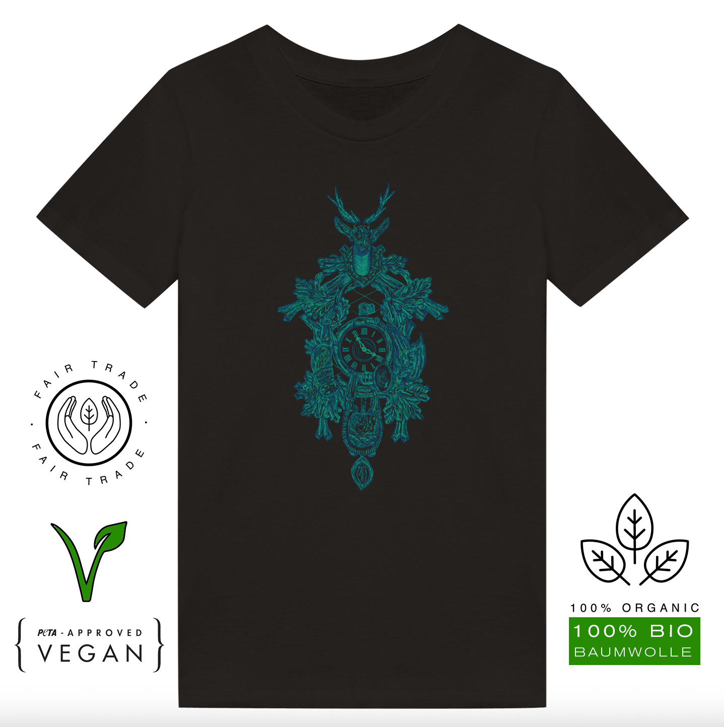 Kinder T-Shirt (Bio-Baumwolle, vegan) Kuckucksuhr